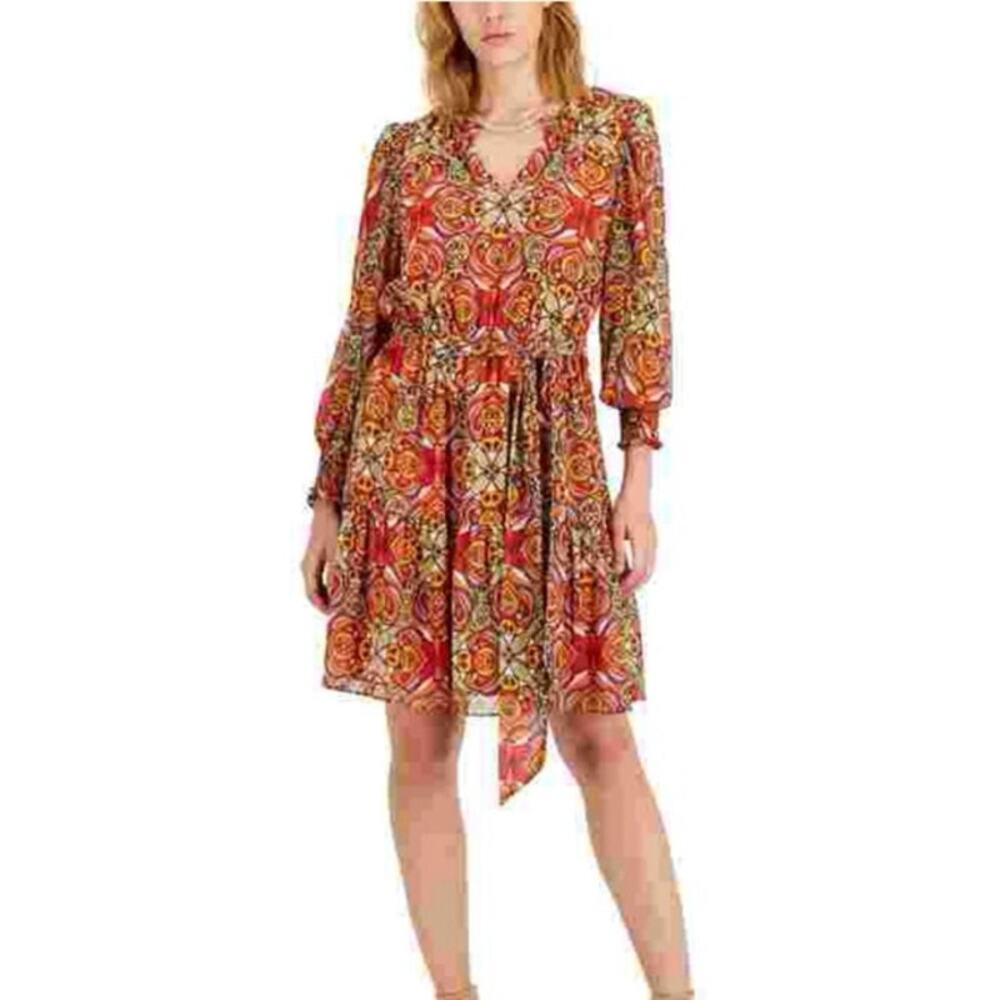 NWT INC International Concepts Abstract Pattern Dress Midi Size 6 Fit & Flare